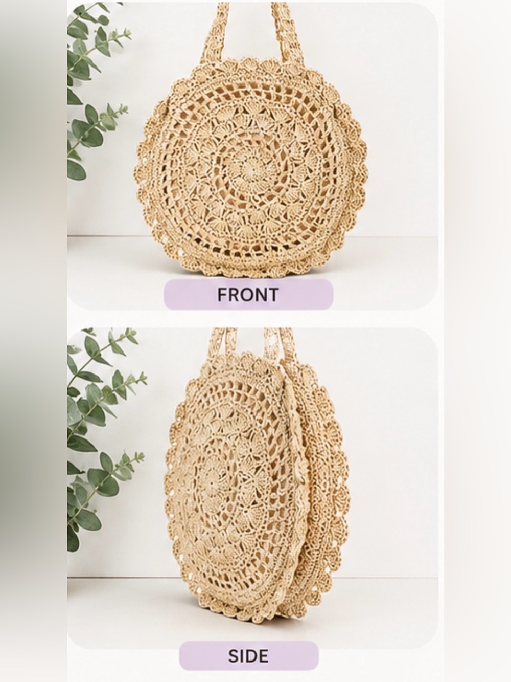 Round Woven Straw Bag - Picture 3 of 5